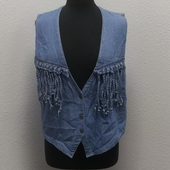 Neutral Zone Denim Vest with Fringe - Picture 1 of 3